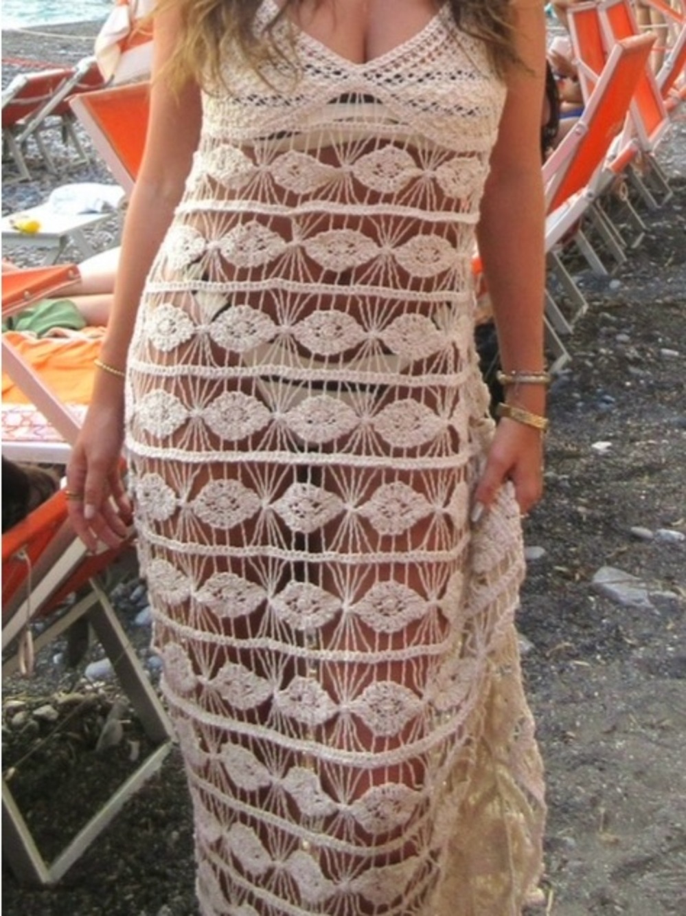 Crochet Beach Cover-Up Maxi Dress in Cream - Picture 2 of 2